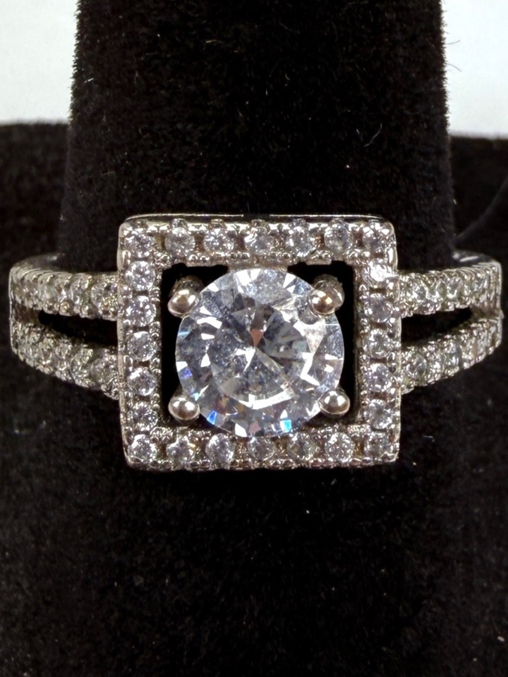 Vintage aged Silvertone antique bling costume ring size 7 1/2